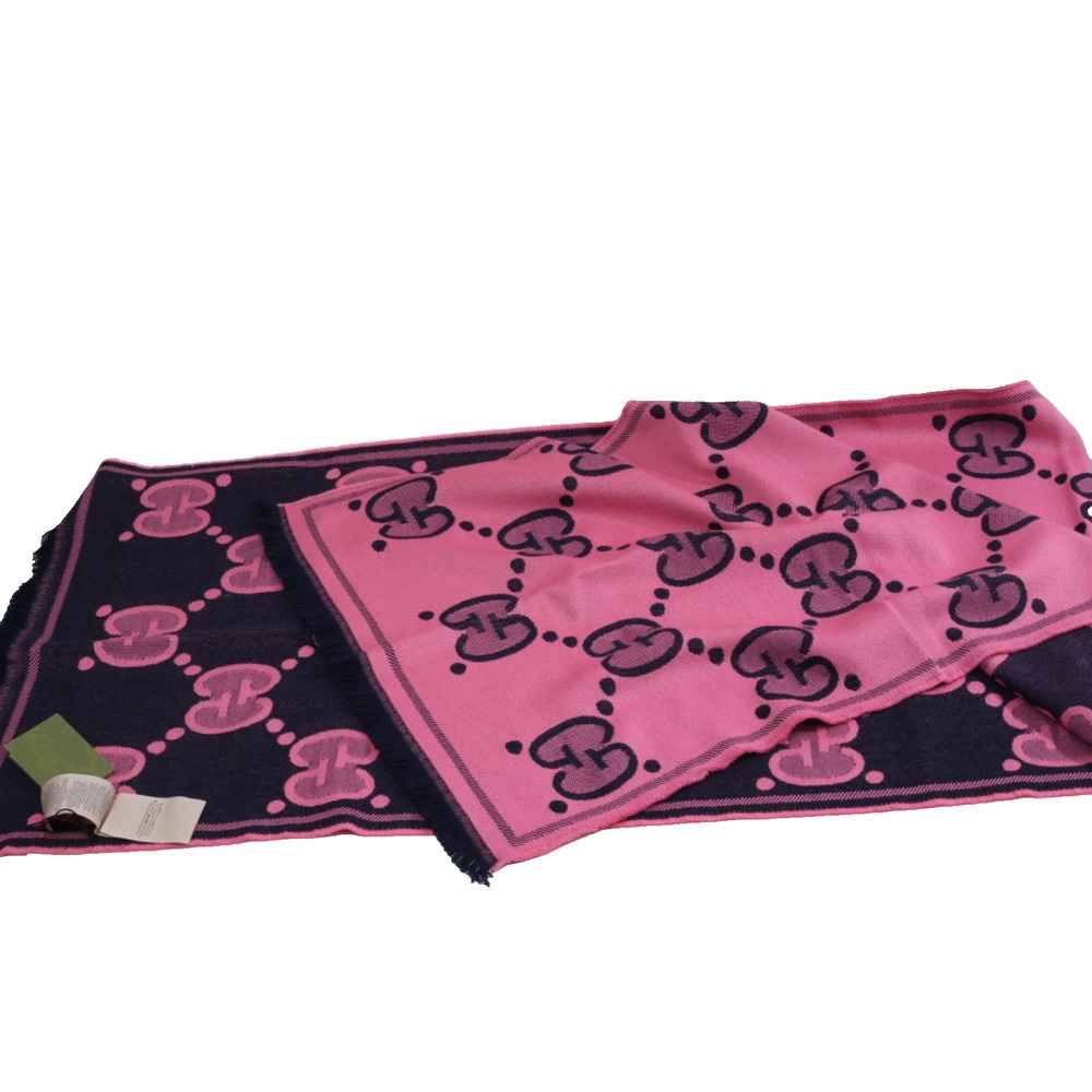 GUCCI Wool GG Monogram Scarf Salmon Pink Lady Nest Lux Designer Wrap Italy - Picture 3 of 16